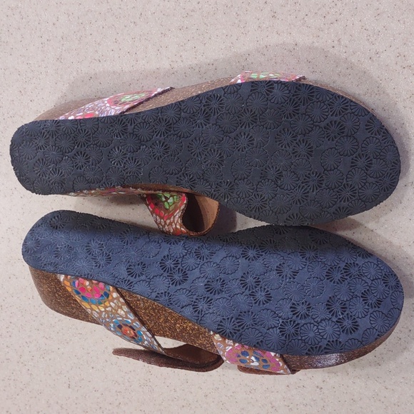 Eric Michael Liat Tan Mosaic Leather Wedge Dual Strap Slide Sandal Size 40/9 EUC - Picture 7 of 10